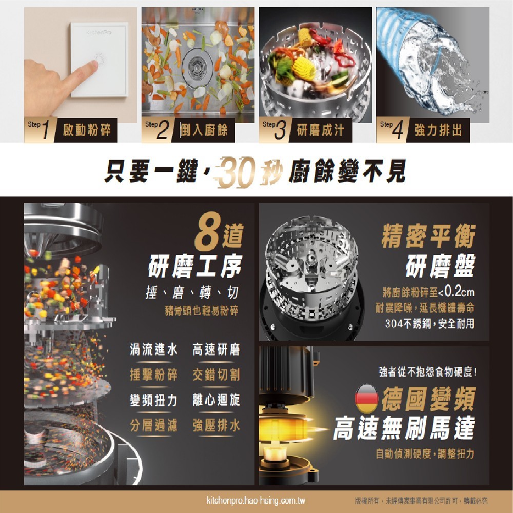 【麗水生活】廚事寶 KitchenPro 斷水流 K80 Elite 櫥下式 AI處理 廚餘處理機 廚餘大師 AI廚餘機, , large