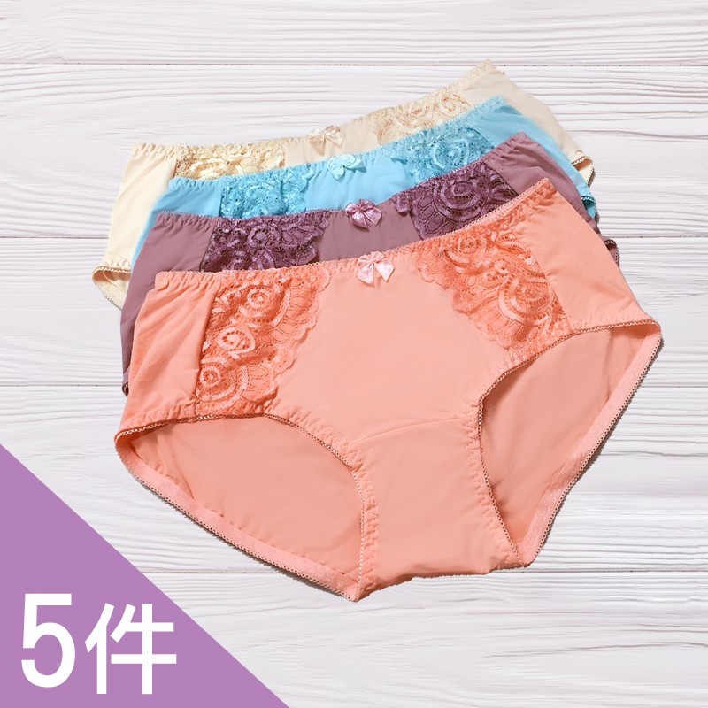 【K's凱恩絲】MIT超柔感蕾絲側邊專利蠶絲內褲-5件組(4色隨機出貨)