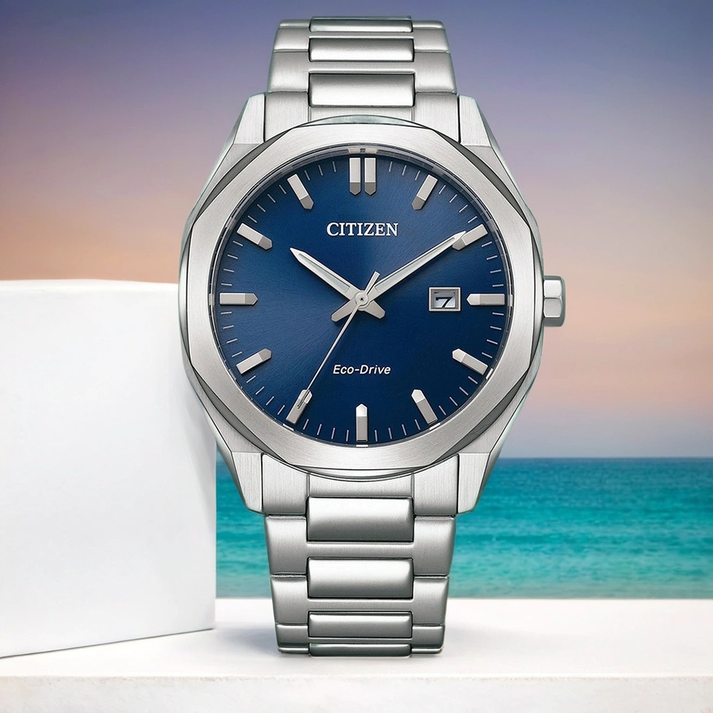 CITIZEN 星辰 光動能八角形經典大三針手錶 送禮推薦-銀x藍/41mm BM7600-81L, , large