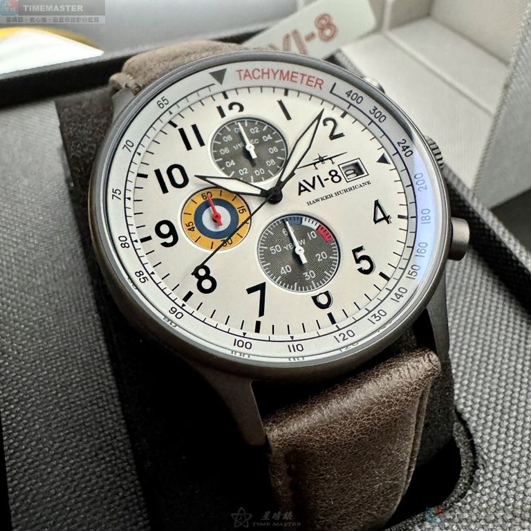 [星晴錶業]新品牌手錶,44mm,AV00004白色錶面槍灰色錶殼咖啡色真皮皮革錶帶款, , large