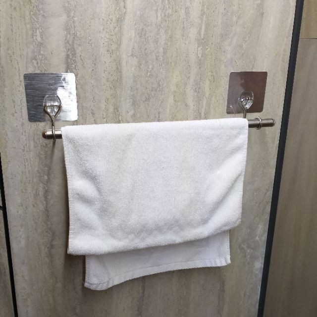 [熊好貼國際]單桿 毛巾架 50cm(SGS認證不銹鋼) 無痕掛勾  凹凸紋路牆面可貼(超黏貼)掛鉤, , large
