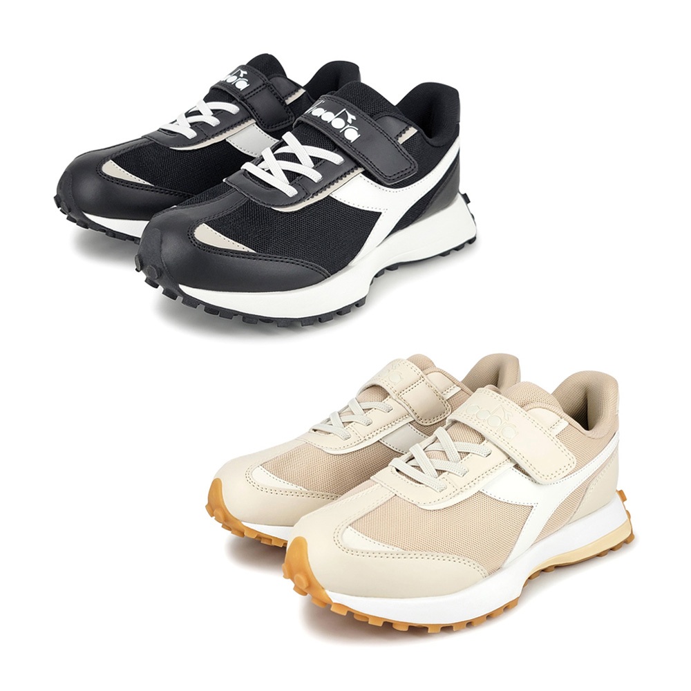 DIADORA迪亞多那 大童經典復古鞋 童運動鞋 童鞋 拼接 寬楦 輕量 透氣 保護後跟 吸震 緩衝 足弓支撐 黑 卡其