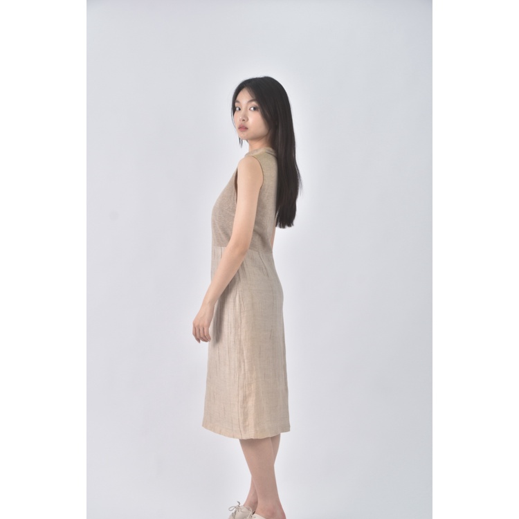 (S) 質感無袖杏色洋裝二手衣, , large
