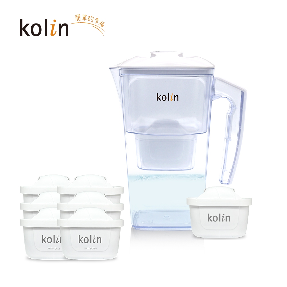 Kolin 歌林 2.5L濾水壺(內含四重濾芯*1)+五重淨垢濾芯6入(共1壺7芯/適用Brita), , large