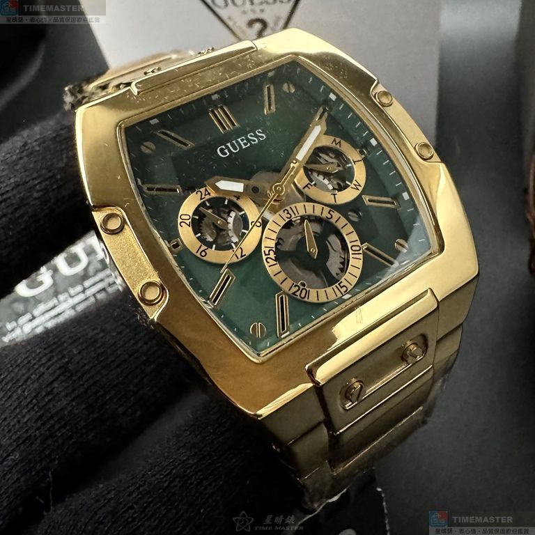 [星晴錶業]GUESS手錶,44mm50mm,GC00006墨綠色機械鏤空錶面金色錶殼金色精鋼錶帶款, , large