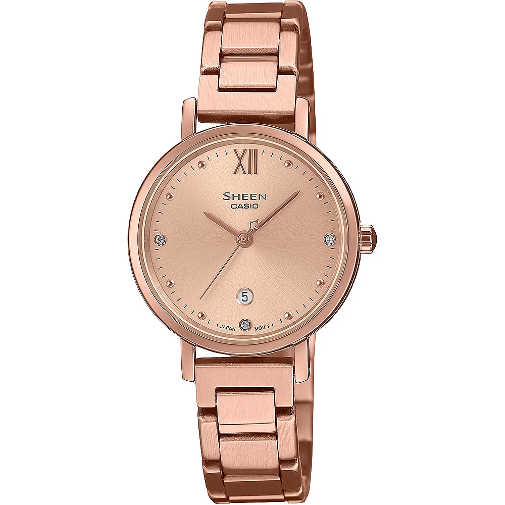 CASIO 卡西歐 SHEEN 簡約藍寶石水晶鏡面女錶-玫瑰金 SHE-4540PG-4A, , large