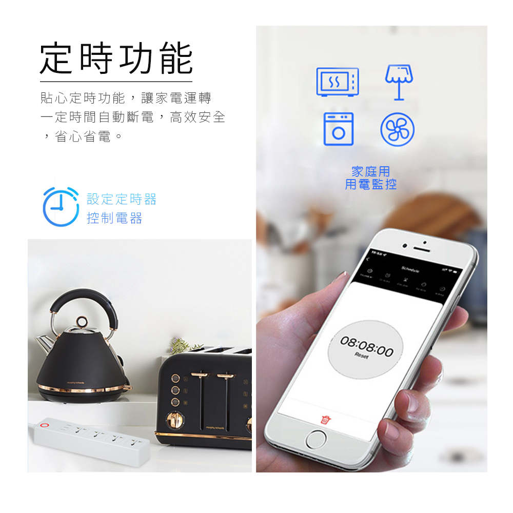 [HANLIN] RH-M401 智能 WIFI 萬用孔開關插座 延長線 延長插座 4孔 3USB 智慧插座 wifi連線 電力監控 遠端控制, , large