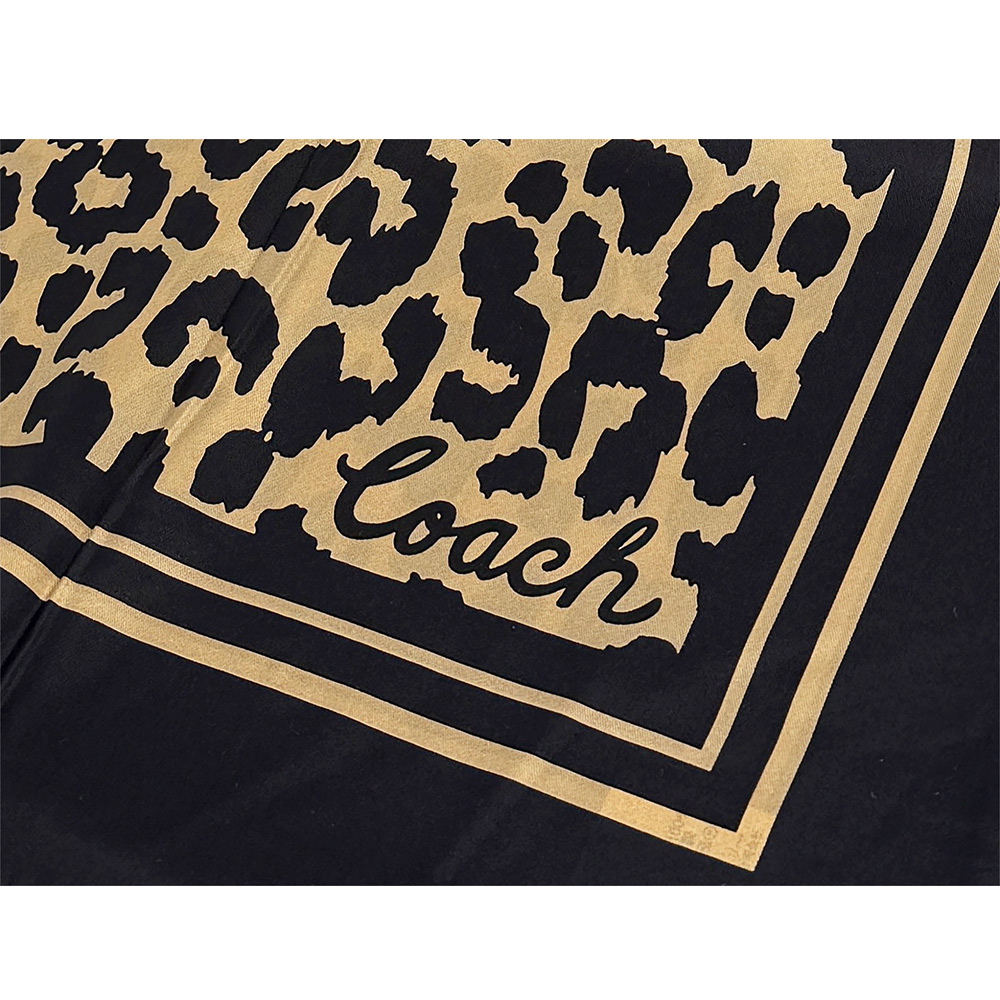 COACH 獵豹紋路圖案真絲方巾/淺棕褐色/黑色, , large