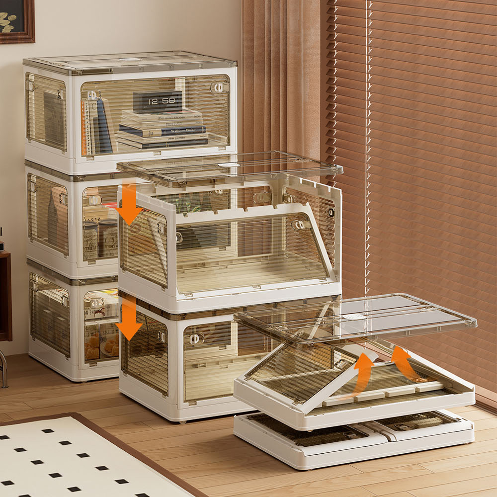 【AOTTO】45L升級加厚款五開門可疊加折疊收納箱-藍色5入(AL-250B), , large