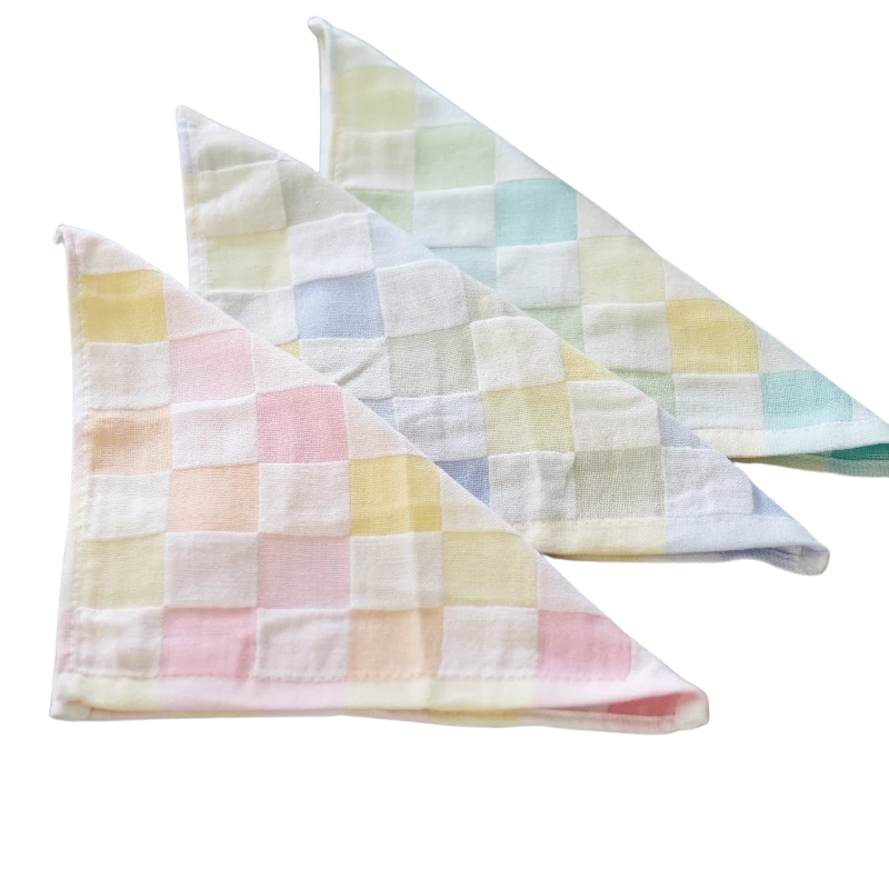 [Kaimei Cotton] Pure cotton soft gauze small square scarf-color pattern 12 pieces random set, , large