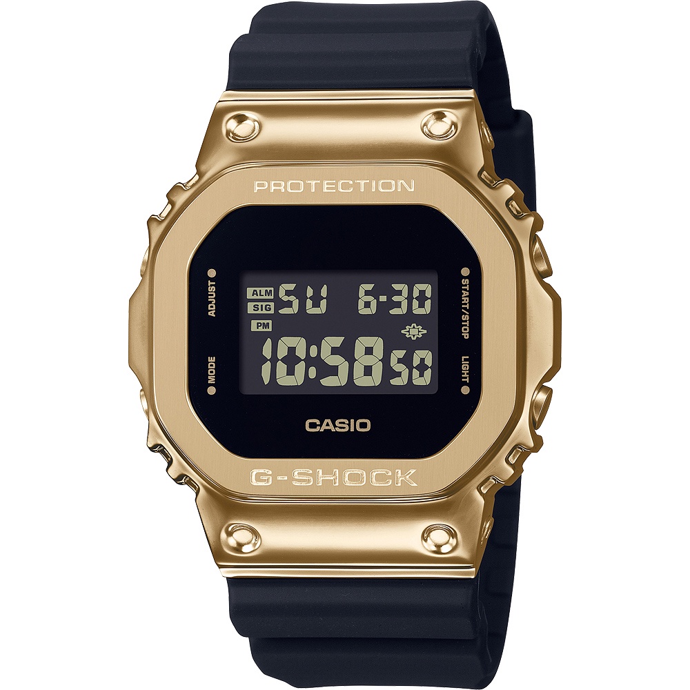 CASIO 卡西歐 G-SHOCK 工業風金屬色電子錶-黑x金 GM-5600G-9, , large