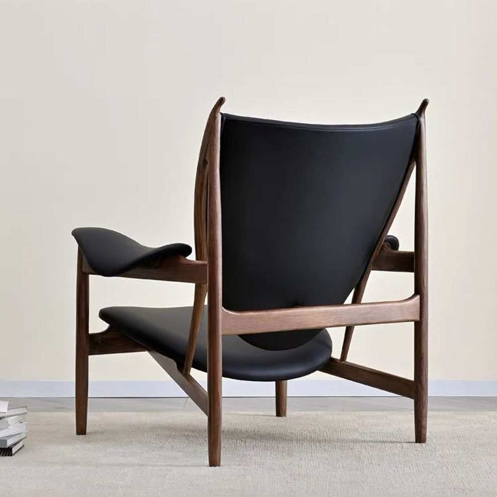 Black ash wood and genuine leather single sofa, , large