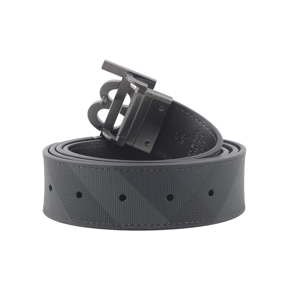 BURBERRY TB Logo 帆布及牛皮寬3.5cm雙面可用皮帶/炭灰/石墨黑, , large