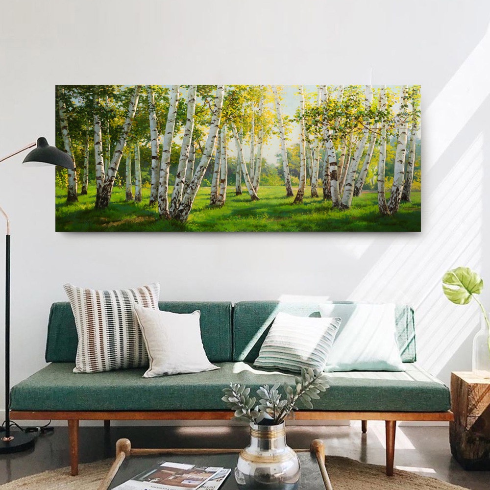 【御畫房】榮白樺林之春 國家一級畫師手繪油畫60×120cm(VF-59), , large