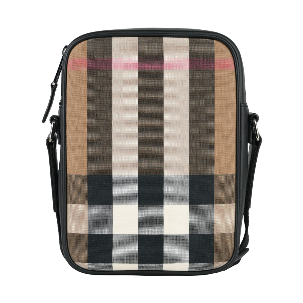 BURBERRY Paddy 格紋帆布及牛皮直式斜背包/灰褐色/棕色, , large