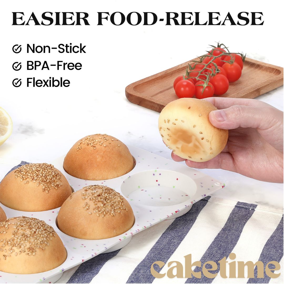 CAKETIME Muffin Top Pan, Silicone Egg Molds for Breakfast Sandwiches 3 Inch Round Egg Baking Pan, , large