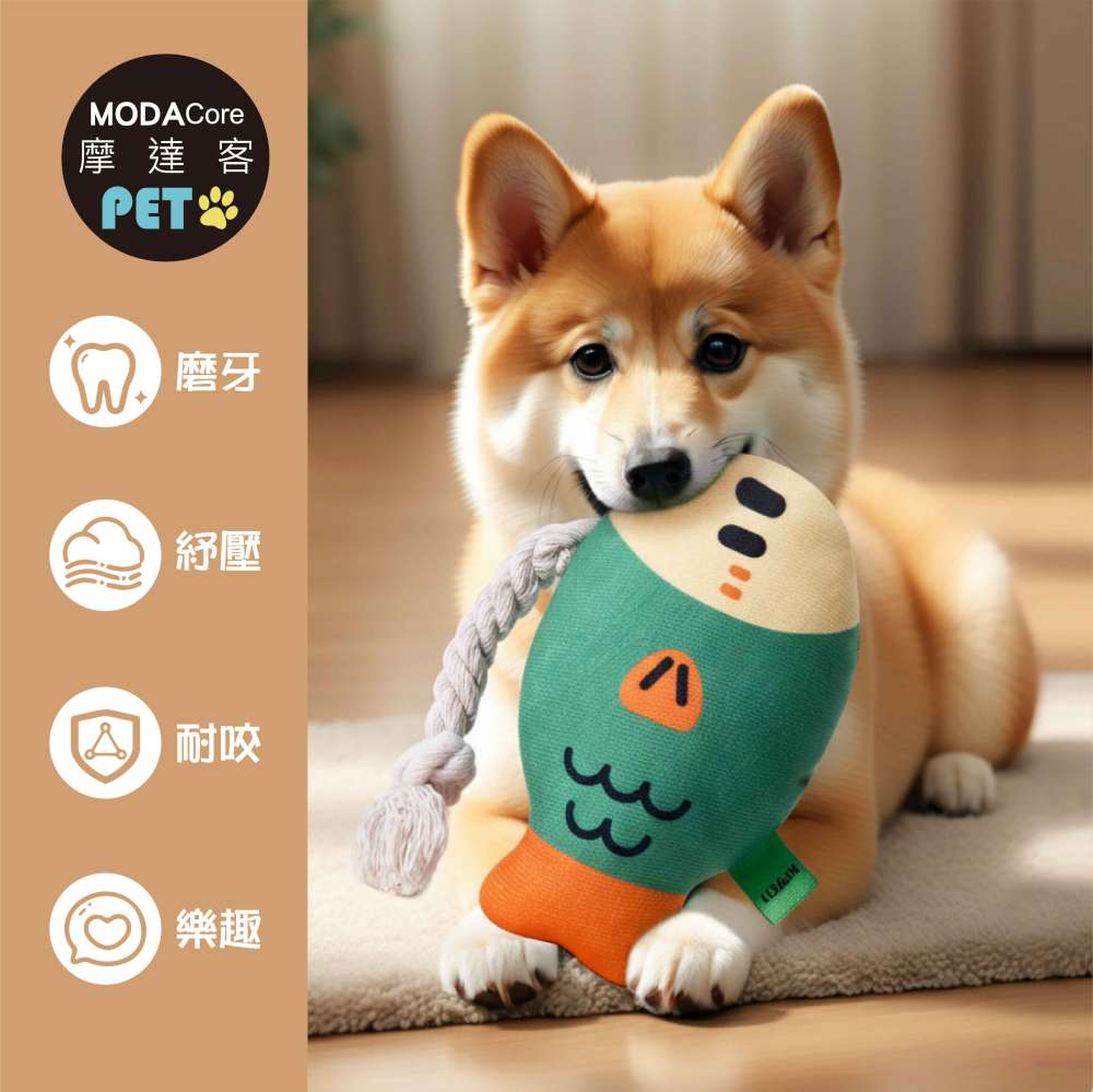 摩達客寵物-棉繩咬咬發聲玩具-可愛大頭魚-狗猫磨牙互動紓壓_陪伴布娃娃自嗨解悶, , large