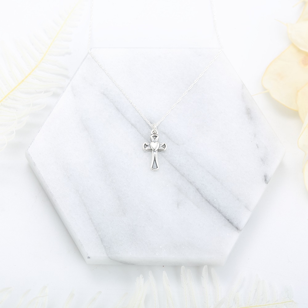 【Angel & Me】Love Heart Cross 925 sterling silver necklace Christmas gift, , large