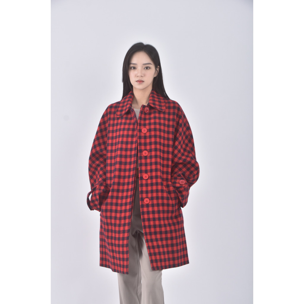 (M) united colors of benetton質感格紋紅色外套二手衣, , large