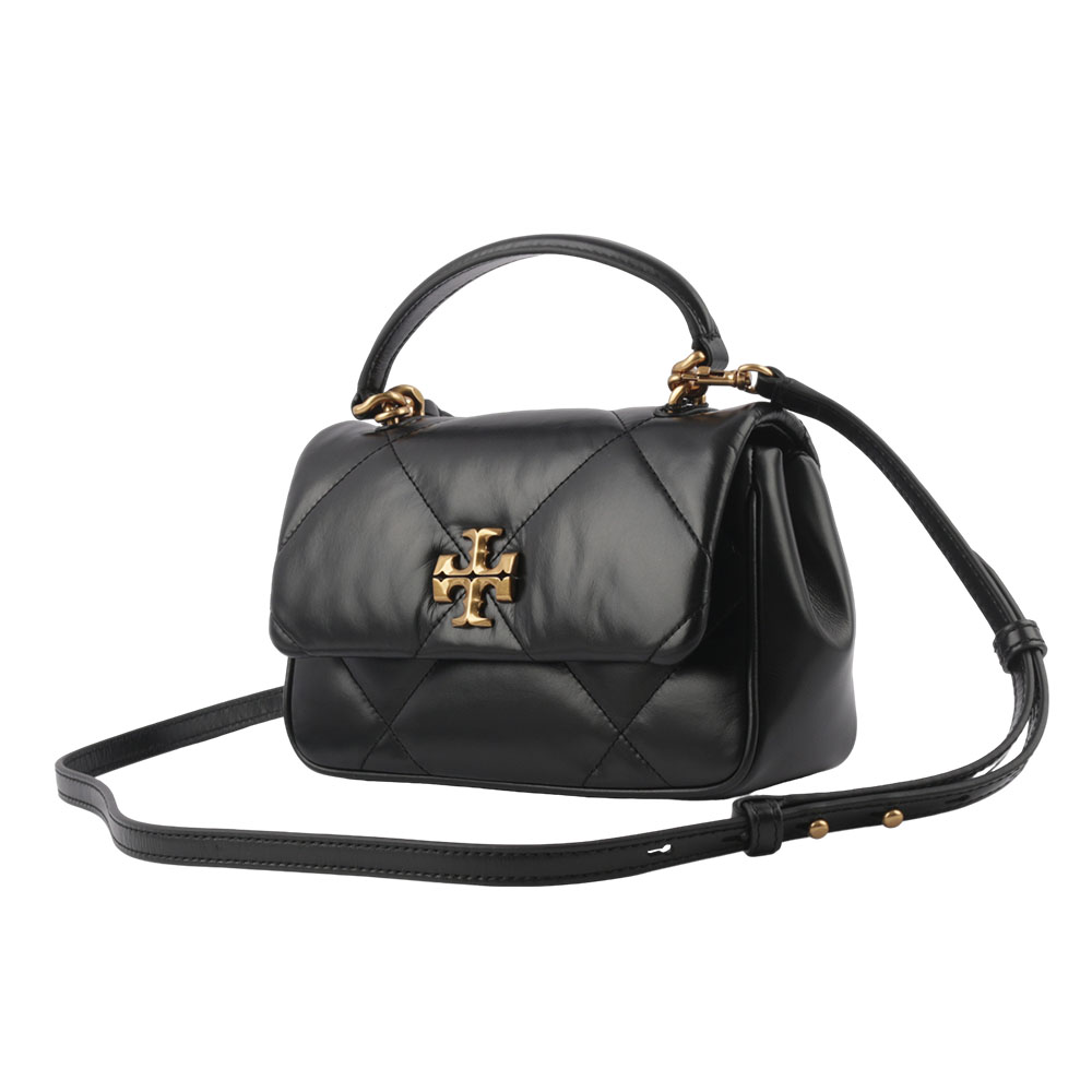 TORY BURCH Kira 納帕皮革鑽石格紋縫線手提/斜背二用包/黑色, , large