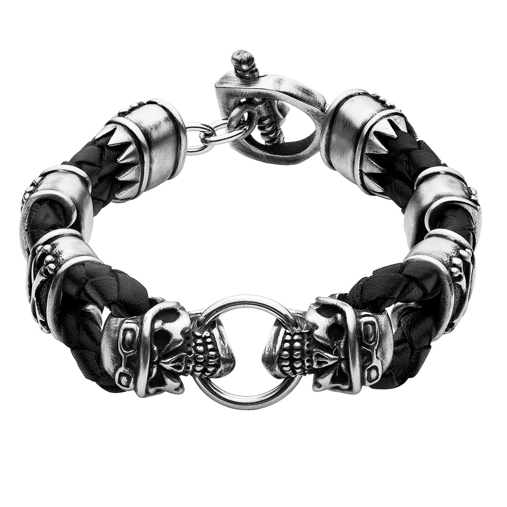 BOMBERG 炸彈錶 混合材質骷髏騎士皮手環 SKR.BRCLT.4-SS-S.6