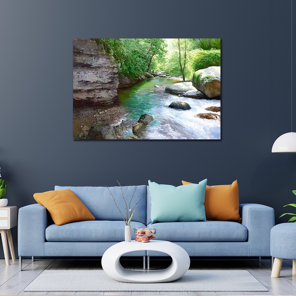 【御畫房】泉谷溪流 國家一級畫師手繪油畫60&times;90cm(VF-76), , large