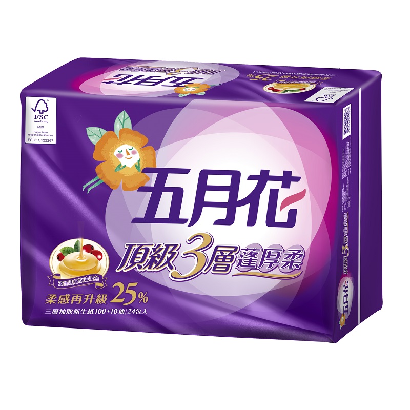 五月花蓬厚柔三層抽取衛生紙